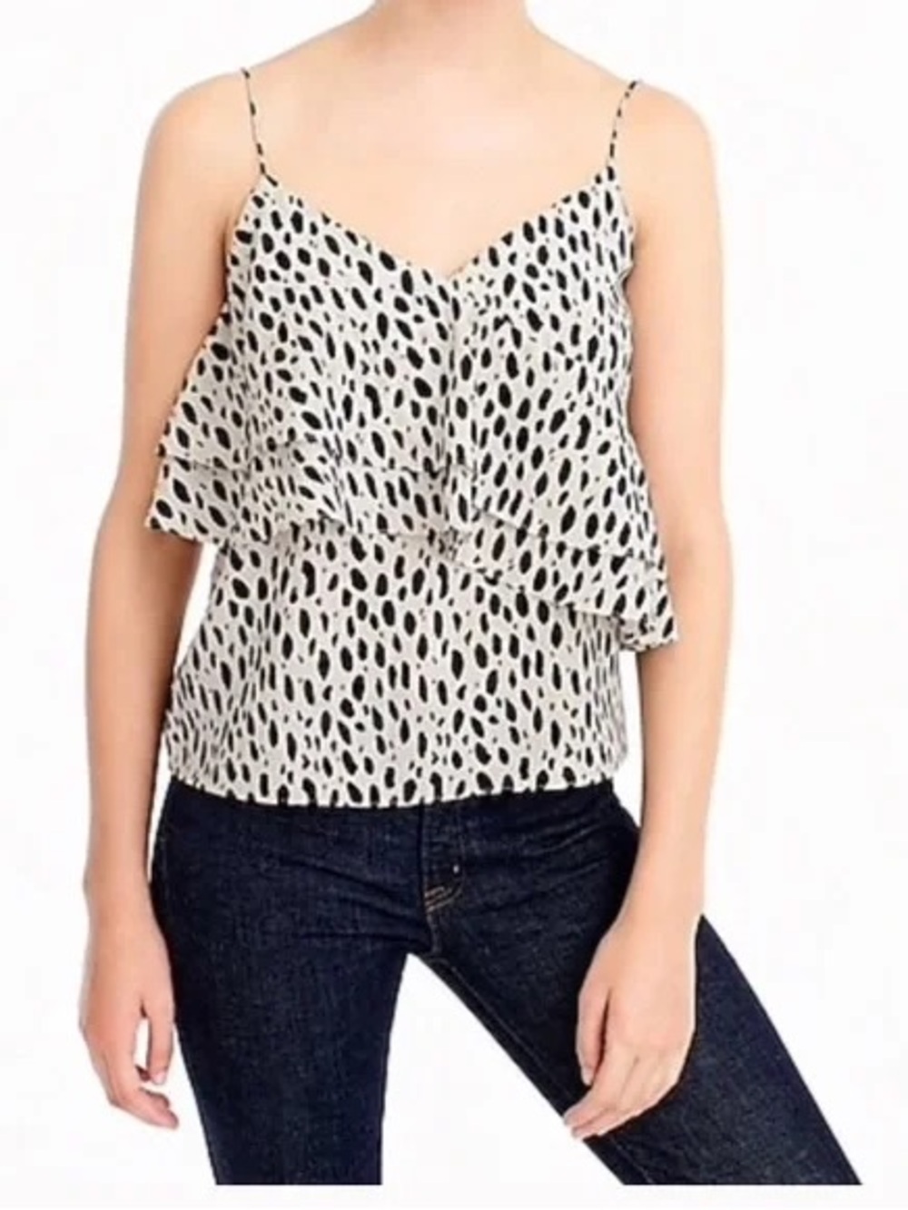 J. Crew Ruffle Cami Tank Top Blouse Leopard Print Size 2 - Picture 2 of 13